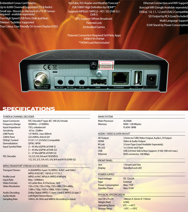 ICECRYPT S1600CHD Digital Satellite HD Receiver