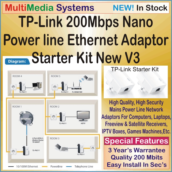 TP-Link PA211 Homeplug Adaptor Kit 200Mbps Starter Kit